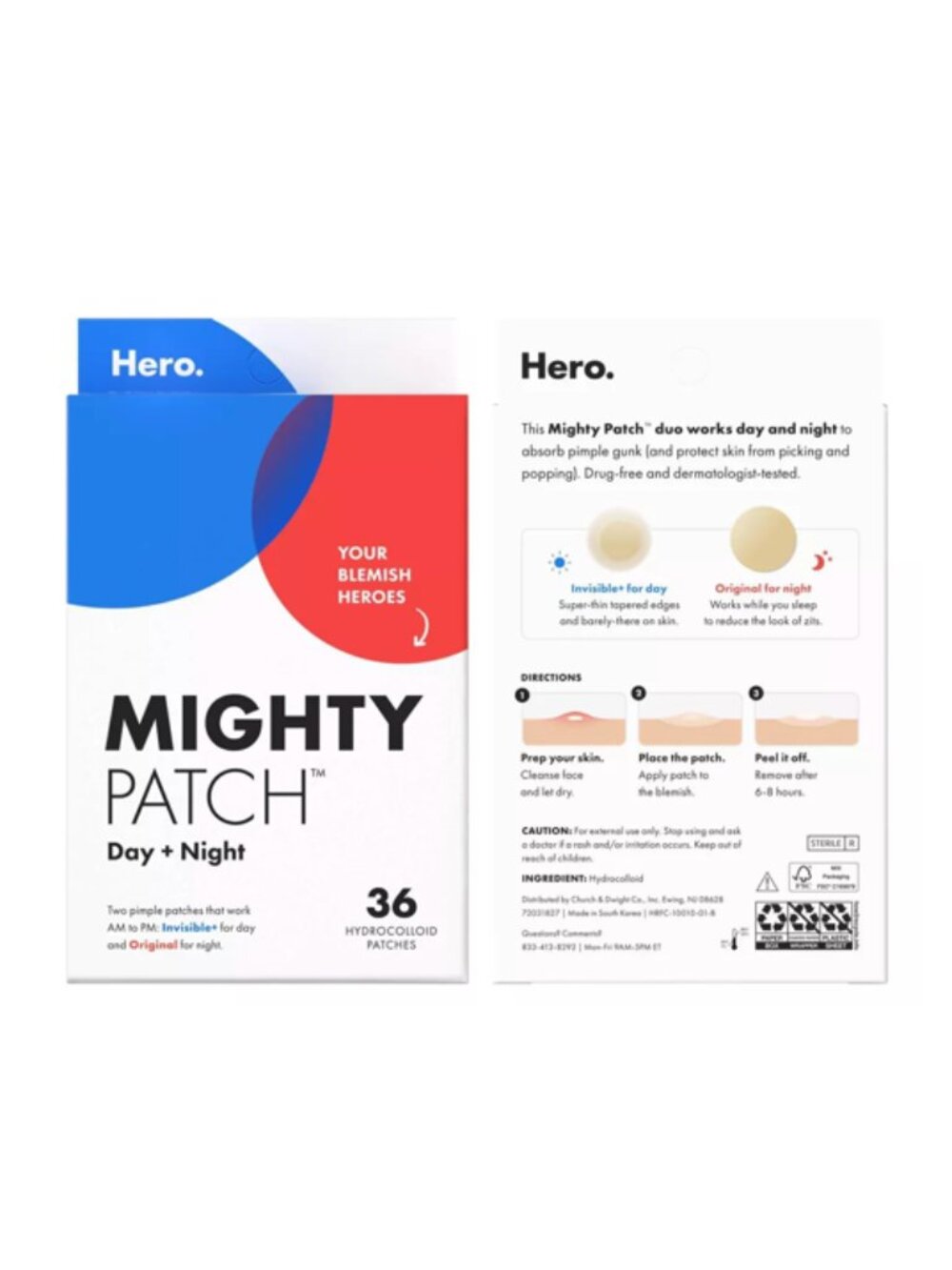 Hero Cosmetics Mighty Patch Day & Night Duo Pack (36 Count Hydrocolloid Patches)